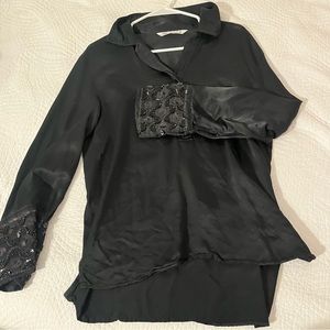 ZARA Embroidered Sequin Beaded Pearl Tunic Co-Ord Shirt Outfit Blouse